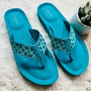 Coach Signature Teal Jessalyn Flip Flop Sandals Size 9